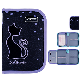 Пенал шкільний для дівчинки Kite Catsline K24-621-3, 1 відділення, 2 відвороти