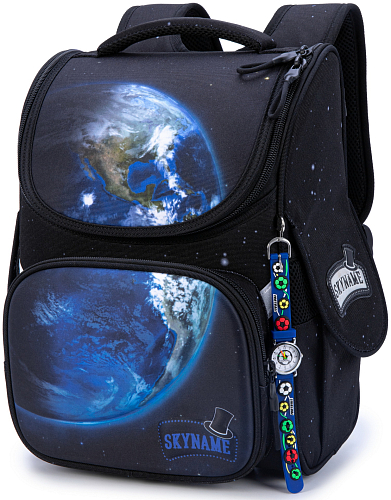 Ортопедичний рюкзак (ранець) у школу чорний для хлопчика Winner з Космосом 34х26х14 см для першокласника (2105)