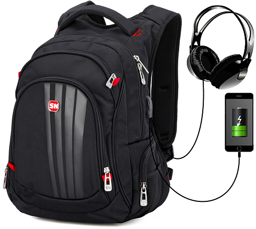 Підлітковий рюкзак з ортопедичною чорною спинкою з usb портом SkyName (90-130 )