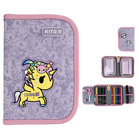 Пенал шкільний для дівчинки рожевий Kite tokidoki TK24-622, 1 відділення, 2 відвороти