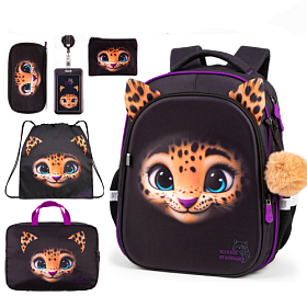 Ортопедичний шкільний рюкзак 6 в 1 для дівчинки School Standard 38х30х18 см з Тигром для молодших класів (SET 150-49)