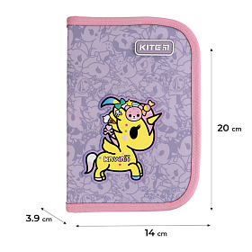 Пенал шкільний для дівчинки рожевий Kite tokidoki TK24-622, 1 відділення, 2 відвороти