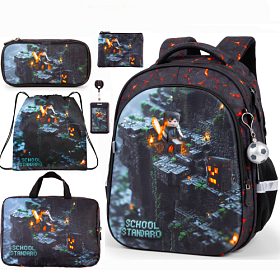 Шкільний ортопедичний рюкзак 6 в 1 для хлопчика School Standard 38х30х18 см Майнкрафт для першокласника (SET 150-44)