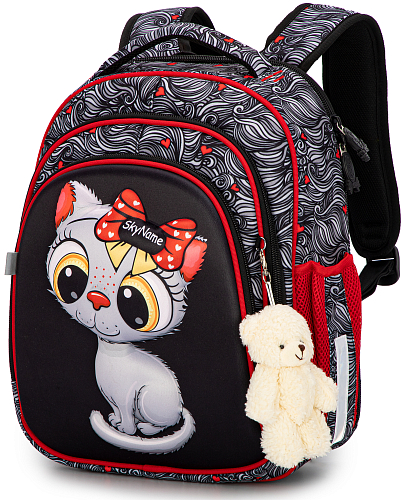 Ортопедичний рюкзак (ранець) до школи сірий для дівчинки Winner /SkyName з Котиком 36х30х16 см для початкової школи (5024)