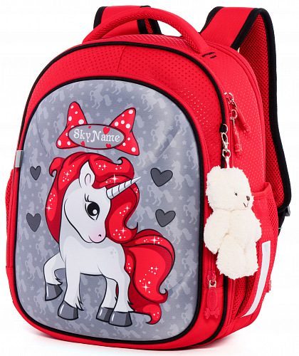 Шкільний рюкзак (ранець) з ортопедичною спинкою для дівчинки з Єдинорогом 35х27х15 см червоний для початкової школи Winner One / SkyName R4-403
