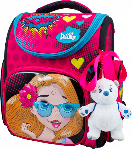 Ортопедичний рюкзак (ранець) у школу з мішком рожевий для дівчаток Delune для початкової школи 33,5х27,5х15 см (3-174)