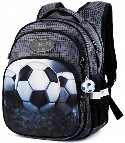 Ортопедичний рюкзак Winner  для хлопчика Футбол 38х29х19 см Сірий для 1 класу (R3-224)