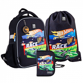 Шкільний ранець з пеналом та мішком Kite Education Hot Wheels SET_HW21-555S Шкільний ранець з пеналом та мішком Kite Education Hot Wheels SET_HW21-555S