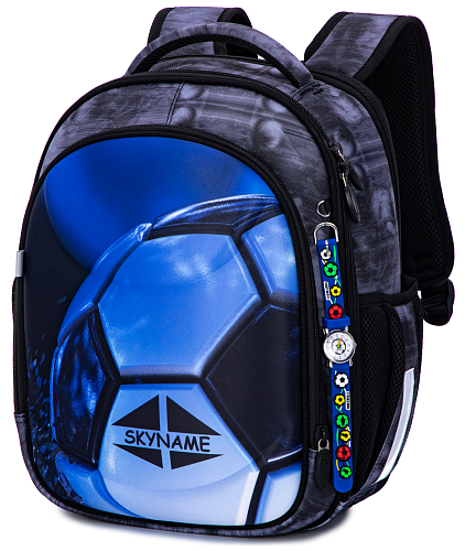 Ортопедический школьный рюкзак (ранец) для мальчика серый с Мячом Winner One/SkyName 37х29х18 см для первоклассника (R4-416)