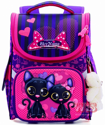 Ортопедичний рюкзак (ранець) у школу фіолетовий для дівчинки Winner / SkyName з котиком 34х26х14 см для 1-4 класу 2070
