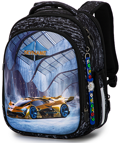 Школьный рюкзак (ранец) с ортопедической спинкой серый для мальчика Winner One/SkyName с Машиной 36х30х16 см для начальной школы (6036)