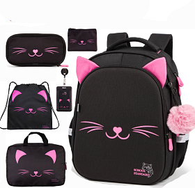 Рюкзак шкільний ортопедичний 6 в 1 для дівчинки School Standard 38х30х18 см з Котом для першокласниць (SET 150-47)