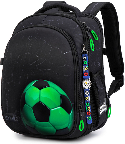 Шкільний рюкзак (ранець) з ортопедичною спинкою чорний Winner /SkyName з М'ячем 36х30х16 см для першокласника (6055)