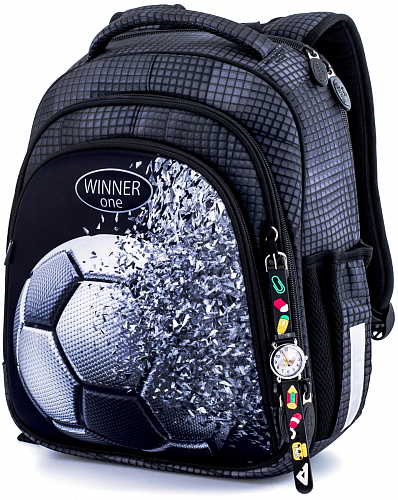 Ортопедичний рюкзак (ранець) у школу чорний для хлопчика Winner / SkyName з Футболом 36х29х14 см для першокласника (5010)