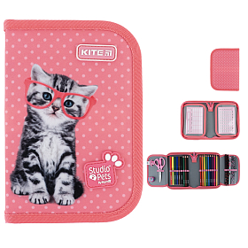 Пенал шкільний для дівчинки Kite Studio Pets SP24-622-2, 1 відділення, 2 відвороти Пенал шкільний для дівчинки Kite Studio Pets SP24-622-2, 1 відділення, 2 відвороти