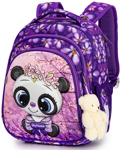 Шкільний рюкзак (ранець) з ортопедичною спинкою бузковий для дівчинки Winner /SkyName з Пандою 36х30х16 см для початкової школи (5025)