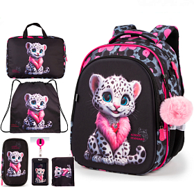 Ортопедичний шкільний рюкзак 6 в 1 для дівчинки School Standard 38х30х18 см з Тигром для молодших класів (SET 150-30)