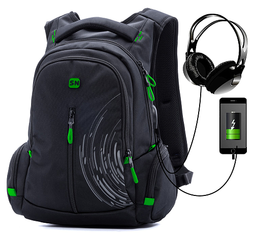 Підлітковий рюкзак з ортопедичною чорною спинкою з usb портом для хлопців Winner / SkyName для студентів (90-102 G)