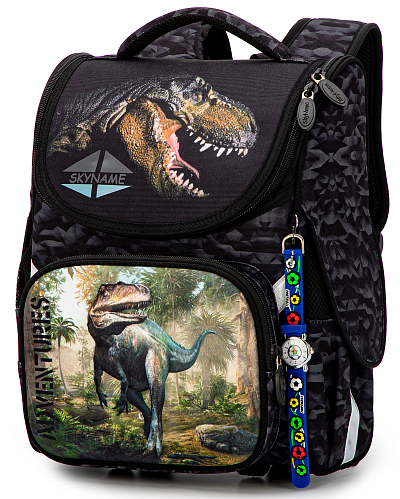 Ортопедический школьный рюкзак (ранец) серый для мальчика Winner One/SkyName с Динозавром 34х26х18 см в 1 класс (2083)