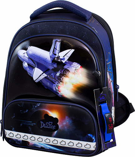 Ортопедичний шкільний рюкзак (ранець) з наповненням чорний для хлопчика Delune з Космосом для першокласників 38х28х20 см (9-126)