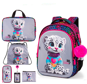 Шкільний оротопедичний рюкзак 6 в 1 для дівчинки School Standard 38х30х18 см для молодших класів з Тигром (SET 150-33)