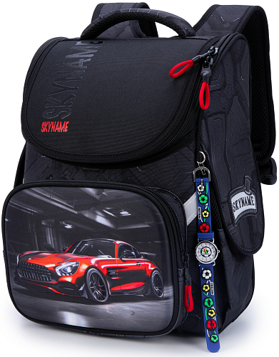 Ортопедичний рюкзак (ранець) до школи чорний з червоним для хлопчика Winner /SkyName з Машиною 34х26х14 см в 1 клас (2110)