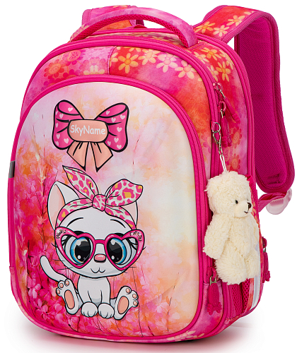 Ортопедичний рюкзак (ранець) до школи рожевий для дівчаток Winner /SkyName з Котиком 36х30х16 см для початкової школи (6033)