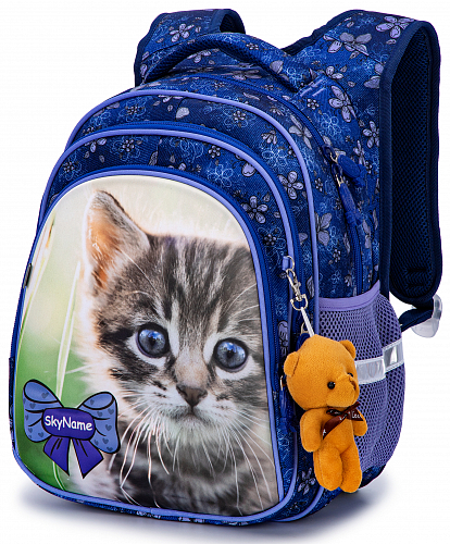 Ортопедичний шкільний рюкзак для дівчинки синій з Котиком Winner One/SkyName 37х30х18 см для 1-4 класу (R2-185)