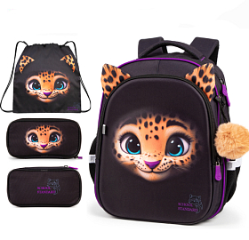 Ортопедичний рюкзак з пеналом та мішком 3 в 1 для дівчинки School Standard 38х30х18 см з Тигром для молодших класів (Full 150-49)