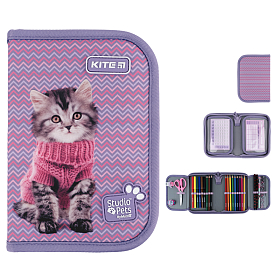 Пенал шкільний для дівчинки Kite Studio Pets SP24-622-1, 1 відділення, 2 відвороти Пенал шкільний для дівчинки Kite Studio Pets SP24-622-1, 1 відділення, 2 відвороти