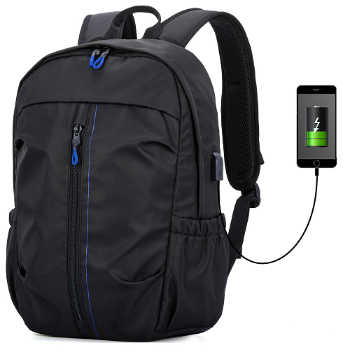Міський рюкзак з ортопедичною спинкою чорний з USB портом Winner One / SkyName (90-117B)