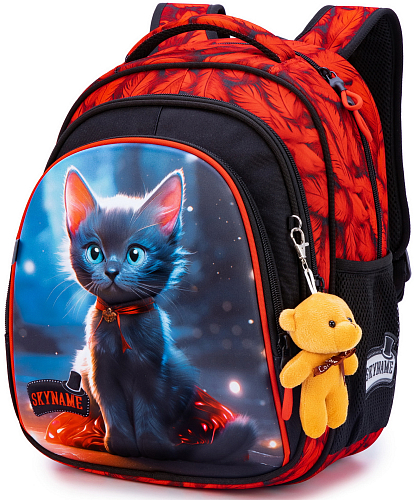 Ортопедичний рюкзак до школи для дівчинки червоний з Котиком Winner / SkyName 37х30х18 см для молодших класів (R2-214)