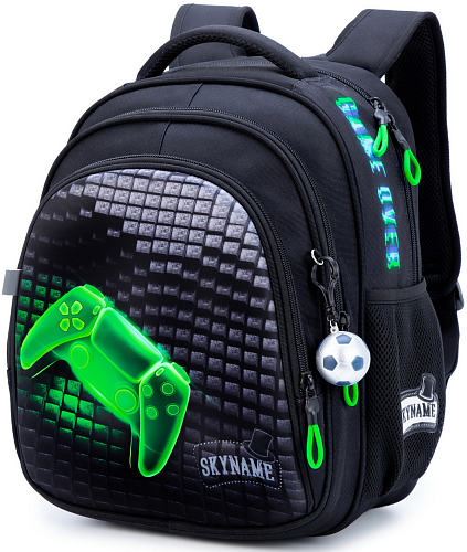 Ортопедичний шкільний рюкзак для хлопчика чорний із зеленим Game Winner /SkyName 37х30х18 см для початкової школи (R2-208)