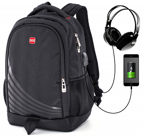 Міський молодіжний рюкзак з ортопедичною спинкою чорний з usb зарядним пристроєм чоловічий Winner one для студентів (416 В)