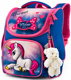 Ортопедичний рюкзак (ранець) до школи для дівчинки Winner  з Єдинорогом 34х26х14 см для початкової школи (2040) Ортопедичний рюкзак (ранець) до школи для дівчинки Winner  з Єдинорогом 34х26х14 см для початкової школи (2040)