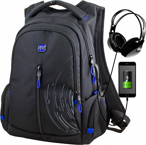 Підлітковий рюкзак з ортопедичною спинкою  чорний з usb портом для хлопців Winner  / SkyName  90-102 (B)