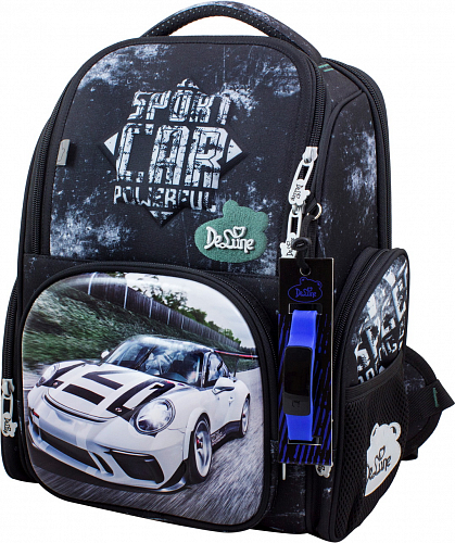 Ортопедичний рюкзак (ранець) для школи з мішком чорний для хлопчика Delune з Машиною для початкової школи 36х26х15,5 см (11-033)