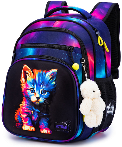 Шкільний рюкзак з ортопедичною спинкою для дівчинки різнокольоровий з котиком Winner /SkyName 37х30х18 см для молодших класів (R3-270)
