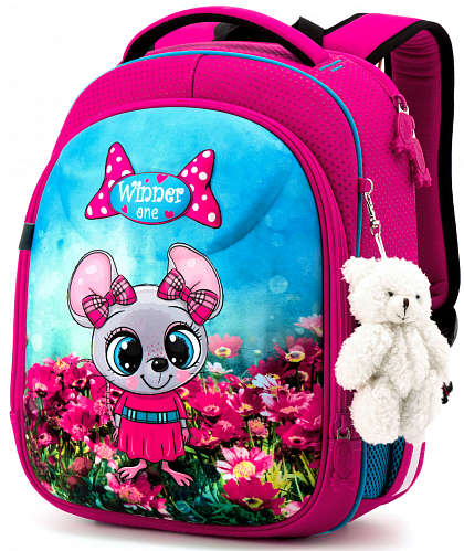 Шкільний рюкзак (ранець) з ортопедичною спинкою рожевий для дівчинки Winner з Мишкою 36х29х17 см в 1 клас (6010)