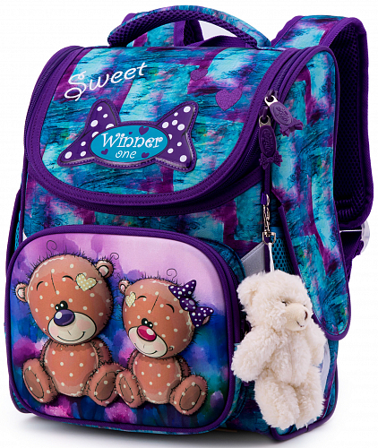 Ортопедичний рюкзак (ранець) у школу фіолетовий для дівчинки Winner One з Мишком 34х26х14 см для 1-4 класу (2044)