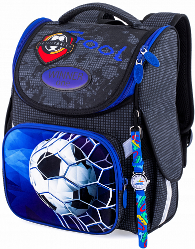 Ортопедичний рюкзак (ранець) у школу чорний для хлопчика Winner  з Футболом 34х26х14 см для першокласника (2048)
