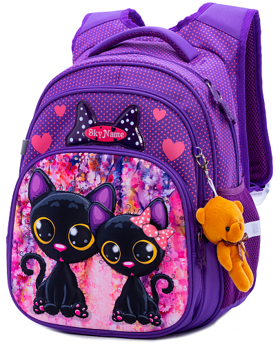 Ортопедичний рюкзак Winner / SkyName для дівчинки Коти 38х29х19 см Фіолетовий для початкової школи R3-240 