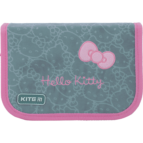 Пенал шкільний для дівчинки сірий Kite Education Hello Kitty HK22-622, 1 відділення, 2 відвороти
