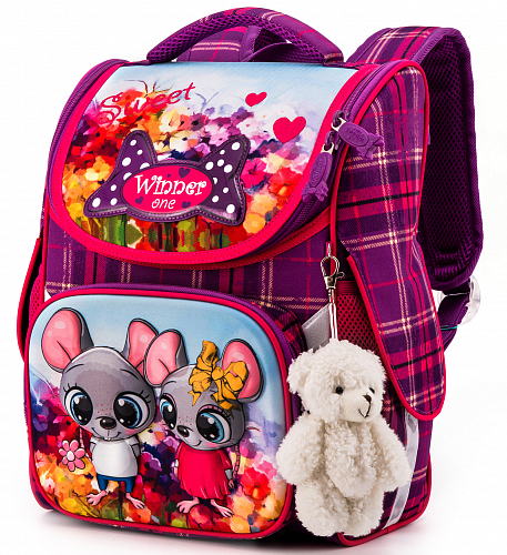 Шкільний рюкзак (ранець) з ортопедичною спинкою рожевий для дівчинки Winner One 34х26х14 см для початкової школи (2041)