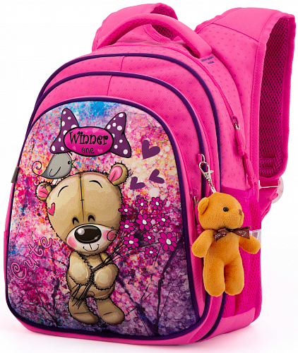 Ортопедичний рюкзак Winner One для дівчинки Мишка 38х29х16 см Рожевий для 1 класу (R2-166)