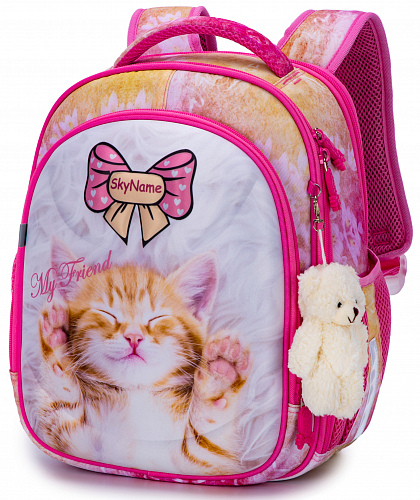 Ортопедичний шкільний рюкзак (ранець) для дівчинки рожевий з Котиком 37х29х18 см для першокласниці (R4-412)