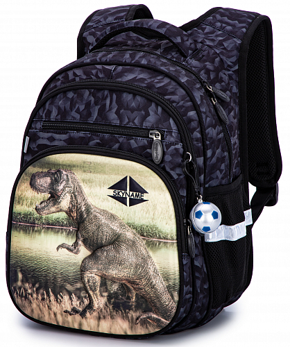 Школьный рюкзак с ортопедической спинкой для мальчика серый с Динозавром Winner /SkyNamee 37х30х18 см для начальной школы (R3-247)