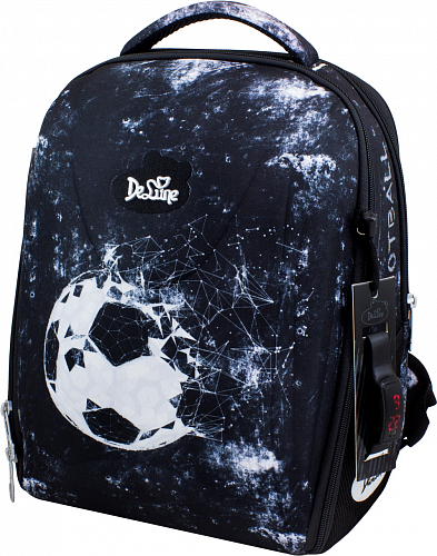 Ортопедичний рюкзак (ранець) з мішком і пеналом чорний для хлопчика Delune з Футболом для початкової школи 37х28х17 см (7-153)