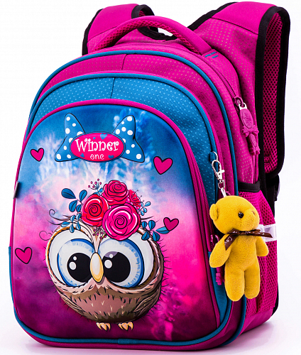 Ортопедический рюкзак в школу Winner One для девочки Сова 38х29х16 см Розовый для начальной школы (R2-162)