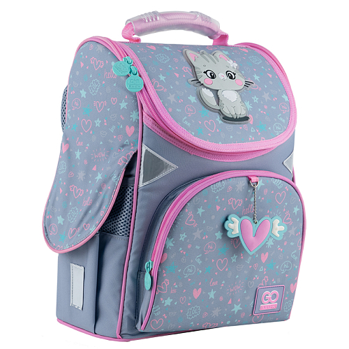 Ортопедичний рюкзак (ранець) до школи сірий для дівчинки GoPack Education каркасний GO24-5001S-4 Too Cute
